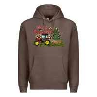 Coffee merry Christmas tractor tree Premium Hoodie - CowhideDigitalArt