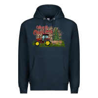 Navy merry Christmas tractor tree Premium Hoodie - CowhideDigitalArt