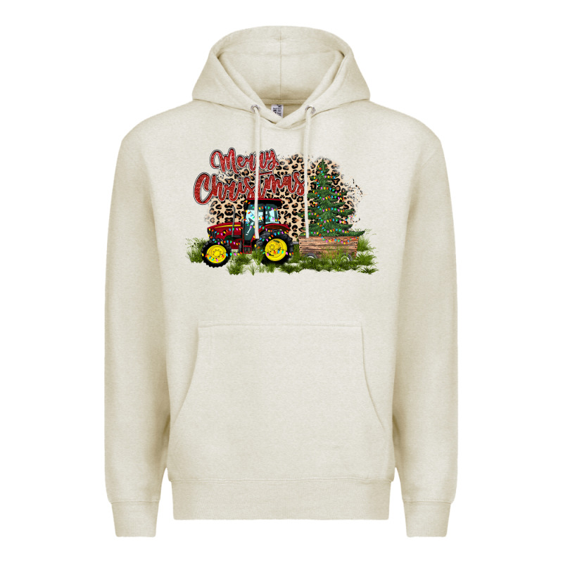 Merry Christmas Tractor Tree Premium Hoodie by CowhideDigitalArt | Teevron