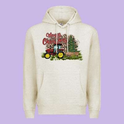Merry Christmas Tractor Tree Premium Hoodie Designed By Cowhidedigitalart