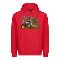 Red merry Christmas tractor tree Premium Hoodie - CowhideDigitalArt