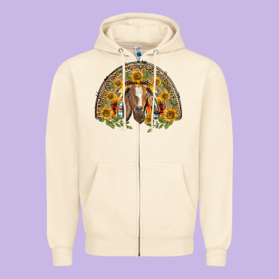 Western Leopard Sunflower Goat Rainbow Zipper Hoodie Designed By Barkaloodesign