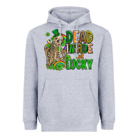 Heather Grey dead inside but lucky  with skeleton Heavyweight Hoodie - AdoDesignShop