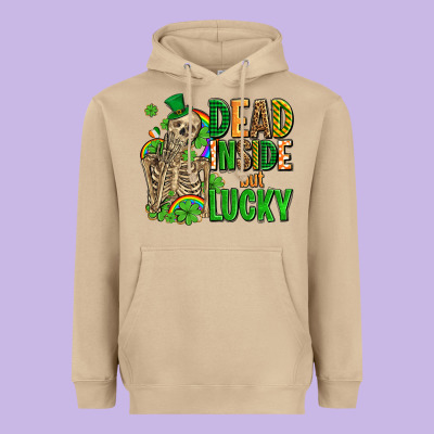 Dead Inside But Lucky  With Skeleton Heavyweight Hoodie Designed By Adodesignshop