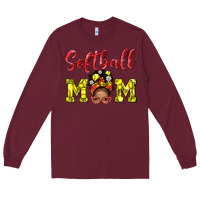 Burgundy softball mom  and afro messybun mom bbs Long Sleeve Tee - BundleAndBundleShop