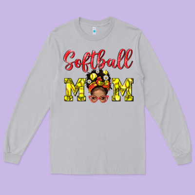 Softball Mom  And Afro Messybun Mom Bbs Long Sleeve Tee Designed By Bundleandbundleshop