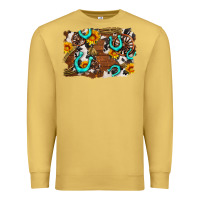 Antique Gold western cowhide horseshoe sunflower background Premium Sweatshirt - AdoDesignShop