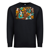 Black western cowhide horseshoe sunflower background Premium Sweatshirt - AdoDesignShop
