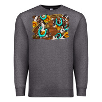 Charcoal Heather western cowhide horseshoe sunflower background Premium Sweatshirt - AdoDesignShop