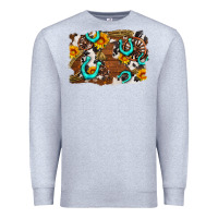 Heather Grey western cowhide horseshoe sunflower background Premium Sweatshirt - AdoDesignShop