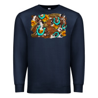 Navy western cowhide horseshoe sunflower background Premium Sweatshirt - AdoDesignShop