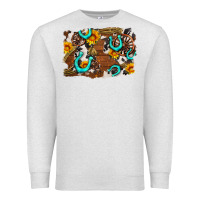 Oatmeal Heather western cowhide horseshoe sunflower background Premium Sweatshirt - AdoDesignShop