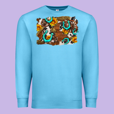 Western Cowhide Horseshoe Sunflower Background Premium Sweatshirt Designed By Adodesignshop