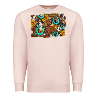 Pale Pink western cowhide horseshoe sunflower background Premium Sweatshirt - AdoDesignShop