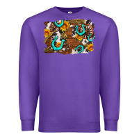 Purple western cowhide horseshoe sunflower background Premium Sweatshirt - AdoDesignShop