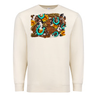 Sandshell western cowhide horseshoe sunflower background Premium Sweatshirt - AdoDesignShop
