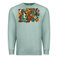 Seafoam western cowhide horseshoe sunflower background Premium Sweatshirt - AdoDesignShop