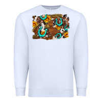 White western cowhide horseshoe sunflower background Premium Sweatshirt - AdoDesignShop