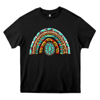 Black Western Rainbow with Leopard and Gemstone Heavy Core Tee - texasbilliewilder