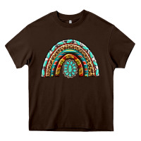 Chocolate Brown Western Rainbow with Leopard and Gemstone Heavy Core Tee - texasbilliewilder