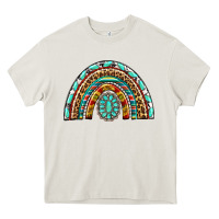 Cream Western Rainbow with Leopard and Gemstone Heavy Core Tee - texasbilliewilder