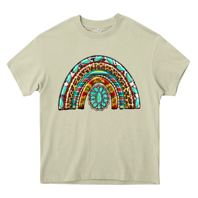 Western Rainbow With Leopard And Gemstone Heavy Core Tee by texasbilliewilder | Teevron