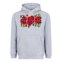 Heather Grey Chingona with roses Heavyweight Hoodie - AdoDesignShop