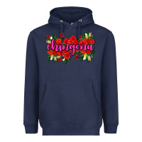 Navy Chingona with roses Heavyweight Hoodie - AdoDesignShop