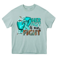 Arona Her fight is our fight Ovarian Cancer teal ribbon Heavy Core Tee - NancyCooperArtShop