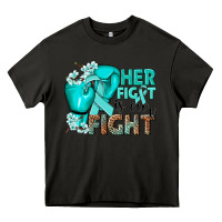 Asphalt Her fight is our fight Ovarian Cancer teal ribbon Heavy Core Tee - NancyCooperArtShop