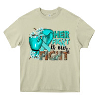 Mossy Her fight is our fight Ovarian Cancer teal ribbon Heavy Core Tee - NancyCooperArtShop