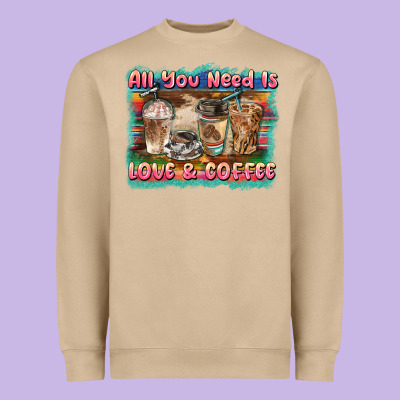 All You Need Is Love & Coffee Heavyweight Sweatshirt Designed By Barkaloodesign