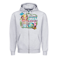 Heather Grey happy easter bunny gnome Zipper Hoodie - BarkalooDesign