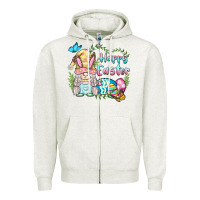 Oatmeal Heather happy easter bunny gnome Zipper Hoodie - BarkalooDesign
