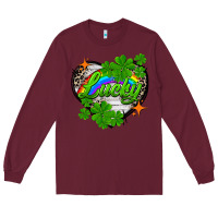 Burgundy lucky heart St. Patricks Day Long Sleeve Tee - FaDigitalArtStudio