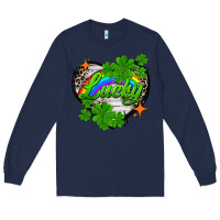 Navy lucky heart St. Patricks Day Long Sleeve Tee - FaDigitalArtStudio