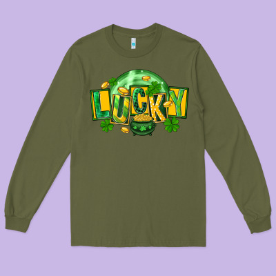 St. Patrick's Day Lucky Long Sleeve Tee Designed By Fadigitalartstudio
