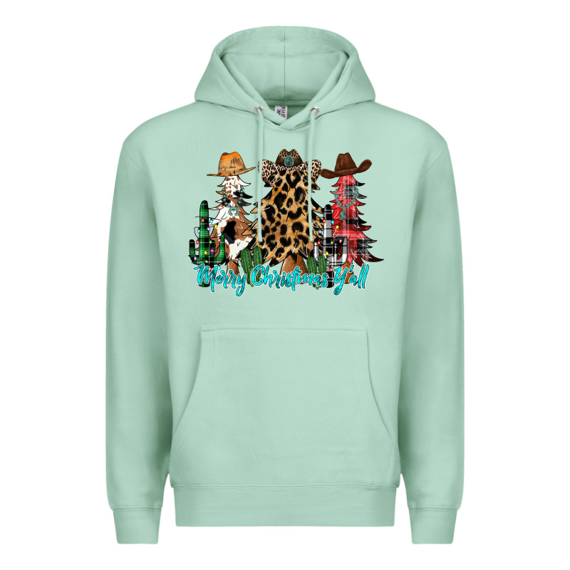Merry Christmas Y'all Christmas Trees Premium Hoodie by CowhideDigitalArt | Teevron