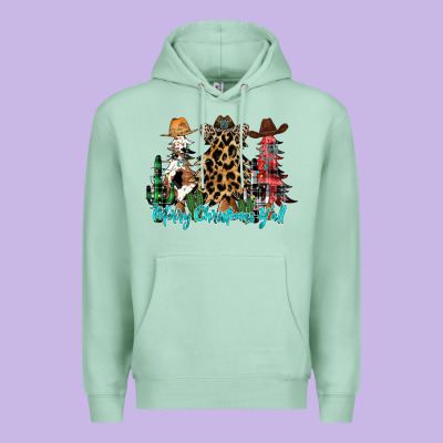 Merry Christmas Y'all Christmas Trees Premium Hoodie Designed By Cowhidedigitalart