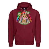Burgundy easter rabbit rainbow Zipper Hoodie - BarkalooDesign