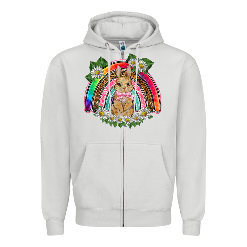 Easter Rabbit Rainbow Zipper Hoodie by BarkalooDesign | Teevron