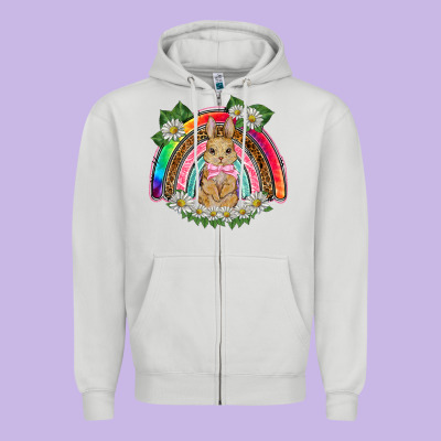 Easter Rabbit Rainbow Zipper Hoodie Designed By Barkaloodesign
