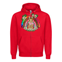 Red easter rabbit rainbow Zipper Hoodie - BarkalooDesign