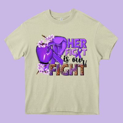 Her Fight Is Our Fight Purple Ribbon Heavy Core Tee Designed By Nancycooperartshop