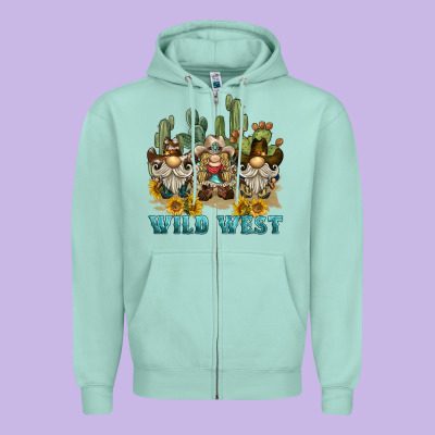 Wild West Western Gnome Zipper Hoodie Designed By Barkaloodesign