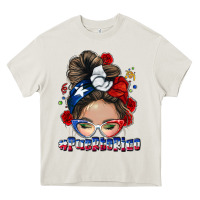 Cream Puerto Rico messy bun Heavy Core Tee - NancyCooperArtShop