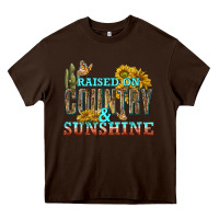 Chocolate Brown Raised on Country and Sunshine Heavy Core Tee - texasbilliewilder