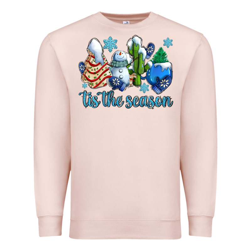 Tis The Season Christmas Tree  Cake Winter And Snowman Premium Sweatshirt by AdoDesignShop | Teevron