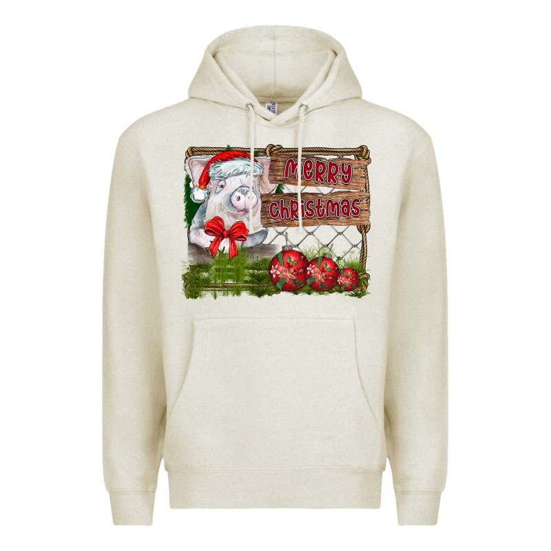 Merry Christmas Pig Premium Hoodie by CowhideDigitalArt | Teevron