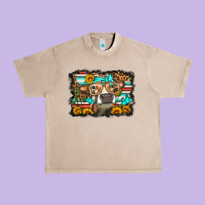 Sunflower Cow Olivia Urban Heavy Tee Designed By Oliviacreatesart